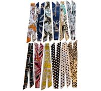 FonVan 12 Pezzi Sciarpe da donna in raso con disegni misti, Borse Sciarpa, Ribbon Raso Sciarpe di Seta Scarf, Cerchietto per Capelli Sciarpa