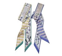 FonVan 2 Pezzi Sciarpe da donna in raso con disegni misti, Borse Sciarpa, Ribbon Raso Sciarpe di Seta Scarf, Cerchietto per Capelli Sciarpa, Sciarpa stretta per Borse Maniglia Borsa Nastro Sciarpa