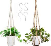 FonVan 2 Pezzi Vasi Sospesi in Cotone Macramè per Piante da Interno ed Esterno con Ganci a S e gancio a vite per Balcone, Giardino e Soffitto, Appendini per Piante per Interno Esterno