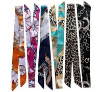 FonVan 6 Pezzi Sciarpa in Raso Seta con Disegni Misti per Donna - Accessorio Multifunzione per Borse (Manico) e Come Cerchietto per Capelli, Sciarpa Stretta a Fascia, 83×4 cm