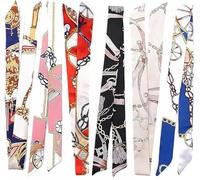 FonVan 6 Pezzi Sciarpe da donna in raso con disegni misti, Borse Sciarpa, Ribbon Raso Sciarpe di Seta Scarf, Cerchietto per Capelli Sciarpa, Sciarpa stretta per Borse Maniglia Borsa Nastro Sciarpa