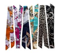 FonVan 6 Pezzi Sciarpe da donna in raso con disegni misti, Borse Sciarpa, Ribbon Raso Sciarpe di Seta Scarf, Cerchietto per Capelli Sciarpa, Sciarpa stretta per Borse Maniglia Borsa Nastro Sciarpa