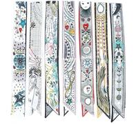 FonVan 7 Pezzi Sciarpe da donna in raso con Modello della carta dei tarocchi, Borse Sciarpa, Ribbon Raso Sciarpe di Seta Scarf, Cerchietto per Capelli Sciarpa (A03)