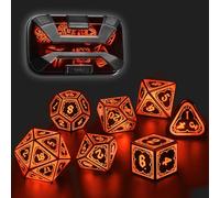 FONVGOGO Set Dadi D&D per Dungeons and Dragons Set Dadi DND Luminosi Wireless Ricaricabili con Scatola di Ricarica Dadi Poliedrici RGB LED 7 Pezzi DND Dice Set (Arancione)