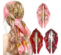 Fonyiunce 3 Pack Foulard Capelli Donna, 90 x 90 cm, Foulard Donna Seta, Quadrato Grande in Raso, Motivi Classici, Foulard Raso Grande Head Scarf