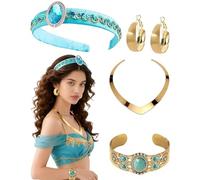 Fonyiunce 4pcs Accessori Costume Jasmine Diadema Principessa, Copricapo da Principessa Araba, Jasmin Costume Ragazze, per Costume Carnevale Principessa, Costumi Halloween Donna