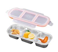 Food Container - Stainless Steel Snack Container with Divider | Dishwasher Safe Silicone Sealed | Portable Silicone Sealed Food Storage for Take-Out Condiments|Reusable Fruit Box Compartment Box Metal