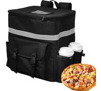 Food Delivery Insulated Bag, Delivery Bag with Pockets, Hot Pizza Delivery Bag, Insulated Food Carrier, Waterproof Food Backpack, Four Cup Holder Bag, Portable Food Delivery Bag, Travel Food Delivery