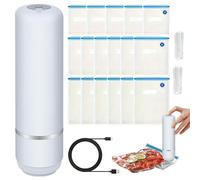 Food Saver Vacuum Sealer Machine - Mini Handheld Food Vacuum Sealer With 15 Reusable Sous Vide Storage Bags For Wet And Dry Preservation, Portable Bag Sealing
