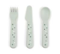 Foodie - Set di posate Happy Dots Green - Utensili per bambini con bordi arrotondati morbidi - Forchette e cucchiai per auto-alimentazione sicura