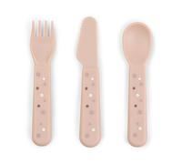 Foodie - Set di posate Happy Dots Powder - Forchette e cucchiai per bambini da mangiare da soli - Utensili sicuri e facili da pulire