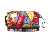 Foods of Hamburger Pizza - Trousse a doppio strato per cosmetici per donne e ragazze, borsa da viaggio per trucchi, pratica borsa organizer con scomparto per pennelli, Multi, 27x15x14 cm/10.6x5.9x5.5