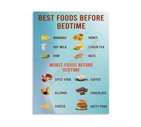Foods to Eat and Avoid Before Bed Poster Canvas Wall Art for Better Sleep Home Decor(Framed,08x12inch(20x30cm))