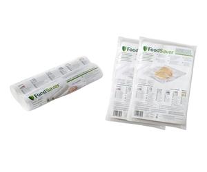 FoodSaver Kit 2 rotoli e 96 sacchetti sottovuoto per alimenti, goffrati