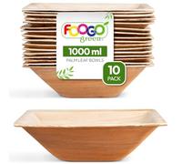 FOOGO Green 10 Ciotole Monouso in Foglia di Palma, 20 cm, 1000 ml, Dessert e Insalate, Quadrate, Biodegradabili, Compostabili come Ciotole in Legno, Bambù e Carta, per Feste, Aperitivi e Stuzzichini