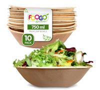 FOOGO Green 10 Ciotole Monouso in Foglia di Palma, 20 cm, 750 ml, Dessert e Insalate, Rotonde, Biodegradabili, Compostabili come le Ciotole in Legno, Bambù e Carta, per Feste, Aperitivi e Stuzzichini