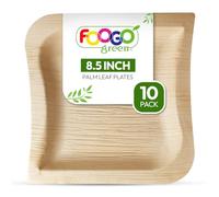 FOOGO Green 10 Piatti Monouso in Foglia di Palma, Elegante Forma Ondulata da 21 cm, Biodegradabili e Compostabili, Adatti per Pietanze Calde, come Legno, Bambù e Carta, per Matrimoni, Picnic e Feste