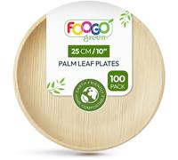 FOOGO Green 100 Piatti Monouso in Foglia di Palma, Grandi e Rotondi da 25 cm, Biodegradabili e Compostabili, Adatti per Pietanze Calde, come Legno, Bambù e Carta, per Matrimoni, Picnic e Feste
