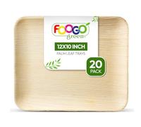 FOOGO Green 20 Vassoi Monouso in Foglia di Palma, Grandi 30x25 cm, per Pizza, Antipasti, Tartine, Aperitivi, Resistenti come i Vassoi in Legno per Alimenti Caldi, Stuzzichini
