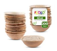 FOOGO Green 200 Ciotole Mini Monouso in Foglia di Palma, 7 cm, 300ml, Dessert e Insalate, Rotonde, Biodegradabili come Ciotole in Legno, Bambù e Carta, per Feste, Aperitivi e Stuzzichini.