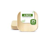 FOOGO Green 25 Piatti Monouso in Foglia di Palma, Mini e Quadrati da 10 cm, Biodegradabili e Compostabili, Adatti per Pietanze Calde, come Legno, Bambù e Carta, per Matrimoni, Picnic e Feste