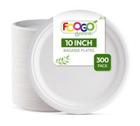 FOOGO Green 300 Piatti Monouso in Fibra di Canna da Zucchero, 25 cm, Biodegradabili, Compostabili, Tondi Grandi, Piatti Carta Robusti, per Picnic, Feste, Aperitivi, Stuzzichini
