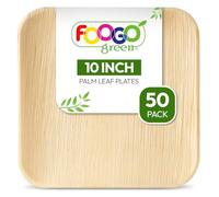 FOOGO Green 50 Piatti Monouso in Foglia di Palma, Grandi e Quadrati da 25 cm, Biodegradabili e Compostabili, Adatti per Pietanze Calde, come Legno, Bambù e Carta, per Matrimoni, Picnic e Feste