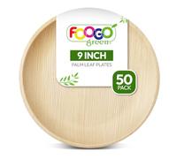 FOOGO Green 50 Piatti Monouso in Foglia di Palma, Grandi e Rotondi da 23 cm, Biodegradabili e Compostabili, Adatti per Pietanze Calde, come Legno, Bambù e Carta, per Matrimoni, Picnic e Feste