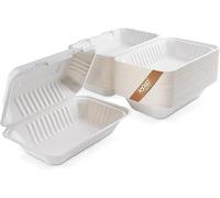 FOOGO Green 50 Scatole per Asporto con Coperchio, 23x15 cm, 900 ml, Scatole di Cartone con Coperchio,Scatole in Fibra Canna da Zucchero Naturale, Imballaggi Alimentari Biodegradabili