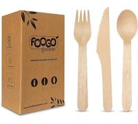 FOOGO Green set di posate in legno usa e getta | 50x forchette, 50x cucchiai, 50x coltelli | biodegradabili compostabili| set di posate eco friendly | picnic per feste