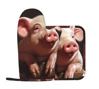 Foolish - Set di guanti da forno e presine a forma di maiale in silicone resistente al calore, guanti da forno antiscivolo per cucina, presine per cucinare