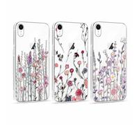 Foonary 3 Pezzi Trasparente Cover per Apple iPhone XR 6,1", Custodia Aesthetic Fiori Floral Motive Design, Silicone Protezione Phone Case per iPhone XR, Fiore 01