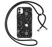 Foonary Cover con Cordino per Apple iPhone 12/Apple iPhone 12 Pro 6,1", Custodia con Laccio Collana Tracolla Aesthetic Disegni Silicone Necklace Regolabile Protettiva Corda Case per iPhone 12, Planet