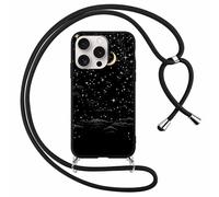 Foonary Cover con Cordino per Apple iPhone 15 Pro 6,1, Custodia con Laccio Collana Tracolla Aesthetic Disegni Morbido Antiurto TPU Necklace Regolabile Protettiva Corda Case per iPhone 15 Pro, Luna