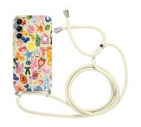 Foonary Cover con Cordino per Samsung Galaxy A14 5G, Custodia con Collage Aesthetic Estivi Frutta Motivo Laccio Collana Tracolla, Silicone Necklace Regolabile Corda per Samsung A14 6,8",Fiore Summer