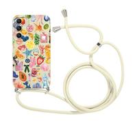 Foonary Cover con Cordino per Samsung Galaxy A55 5G, Custodia con Collage Aesthetic Estivi Frutta Motivo Laccio Collana Tracolla, Silicone Necklace Regolabile Corda per Samsung A55 6,6",Fiore Summer