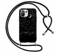 Foonary Cover con Cordino per Xiaomi Mi 11 Lite / 11 Lite 5G NE 6,55, Custodia con Laccio Collana Tracolla Aesthetic Disegni Morbido Antiurto TPU Necklace Regolabile Protettiva Corda Case, Luna