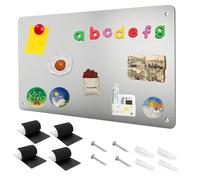 Foonary Lavagna magnetica 42 x 30 cm, lavagna magnetica per il fissaggio di foto, appunti e magneti da viaggio, bacheca magnetica per uffici, cucine, frigoriferi e studio (argento)