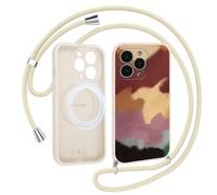 Foonary Magnetica Cover con Cordino per iPhone 15 Pro, Compatibile con MagSafe, Aesthetic Leopardata Motivo Geometrica Disegni,Silicone Custodia Case con Tracolla Collana Catena per iPhone 15Pro 6,1"
