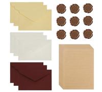 Foonary Set di 33 fogli di carta da lettere vintage, con busta, 15 A5, con motivo vintage, 9 buste in morbido lino, 9 sigilli di cera per decorare lettere d'amore, inviti e lettere di festa