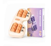 Foot Massager Roller, One-Piece Dual-Foot Base with Rotating Nodes (Orange)