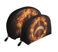 Football americano fiammeggiante stampato, Borsa per trucco a conchiglia Portamonete da donna Borsa da toilette piccola Borsa per cosmetici 2 pezzi