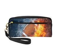 Football americano in fuoco e acqua, Borsa per il trucco Borsa per cosmetici Borsa da viaggio portatile da toilette Astuccio in pelle per donne e ragazze