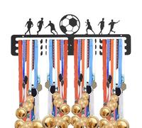 Football and Soccer Awards Hanger Display, and Ribbon Organizer Rack with 12 Hooks, Wall Mount Award Organizer for Kids, Adults and Athletes, Perfect for Displaying Sports Trophies and Recognit