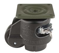 FOOTMASTER GDR-60F-BLK - Ruota in nylon e cuscinetto NBR per livellamento a cricchetto, 250 kg, piastra superiore 2 7/8 "x 2 7/8", fori per bulloni 2 9/32" x 2 9/32", colore: Nero