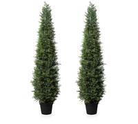 Fopamtri Piante Finte da Interno Cedro Artificiale 150cm Piante Artificiali Cipressi in Vaso Resistente Agli UV per Soggiorno Giardino Anteriore Decorazione (2 Pezzi)