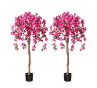 Fopamtri Piante Finte da Interno da 120cm Pianta Artificiale con Rosa Fiori, Grandi Albero Artificiale per Soggiorno Camera da Letto Balcone Decorazioni (2 Pack)