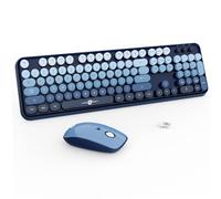 FOPETT Combo tastiera e mouse wireless - 2.4G full-size carino colorato mouse e tastiera con 104 tasti rotondi retrò tastiera per computer portatile/Windows/PC - blu sfumato
