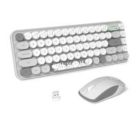 FOPETT Cute Rabbit - Set tastiera e mouse wireless da 2,4 GHz, per ragazze e bambini, 68 tasti colorati, compatibile con notebook, colore: grigio colorato