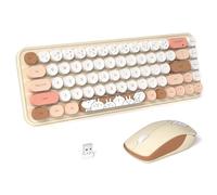 FOPETT Cute Rabbit - Set tastiera e mouse wireless da 2,4 GHz, per ragazze e bambini, 68 tasti colorati, compatibile con notebook, tè al latte colorato
